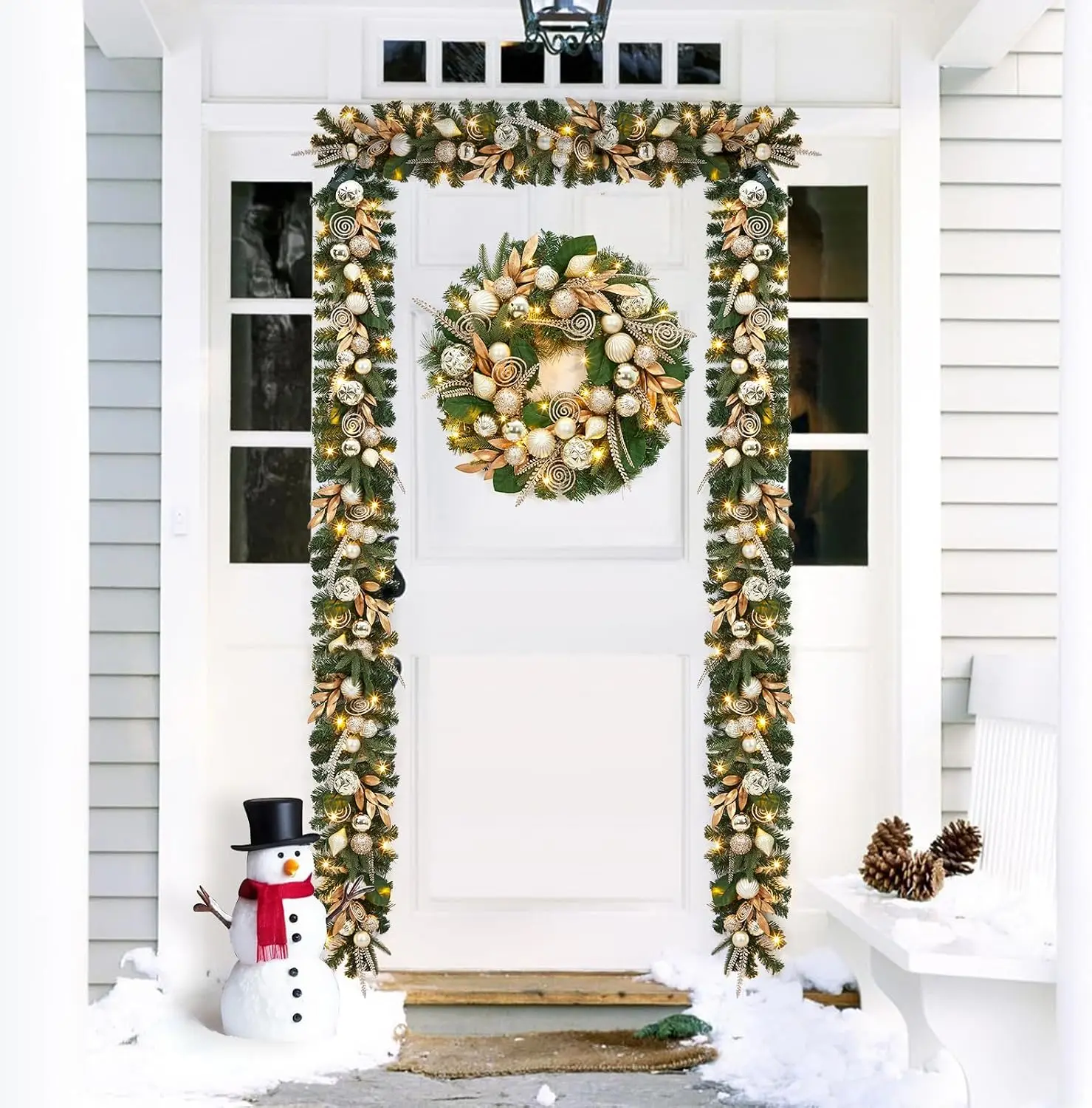 Garvee 6FT Christmas LED Rattan Garland Artificial Wreath with Lights for Xmas Tree Front Door, Fireplace, Stairs, Home Party Decor Yard Pine Rattan Hanging Ornaments - view 4