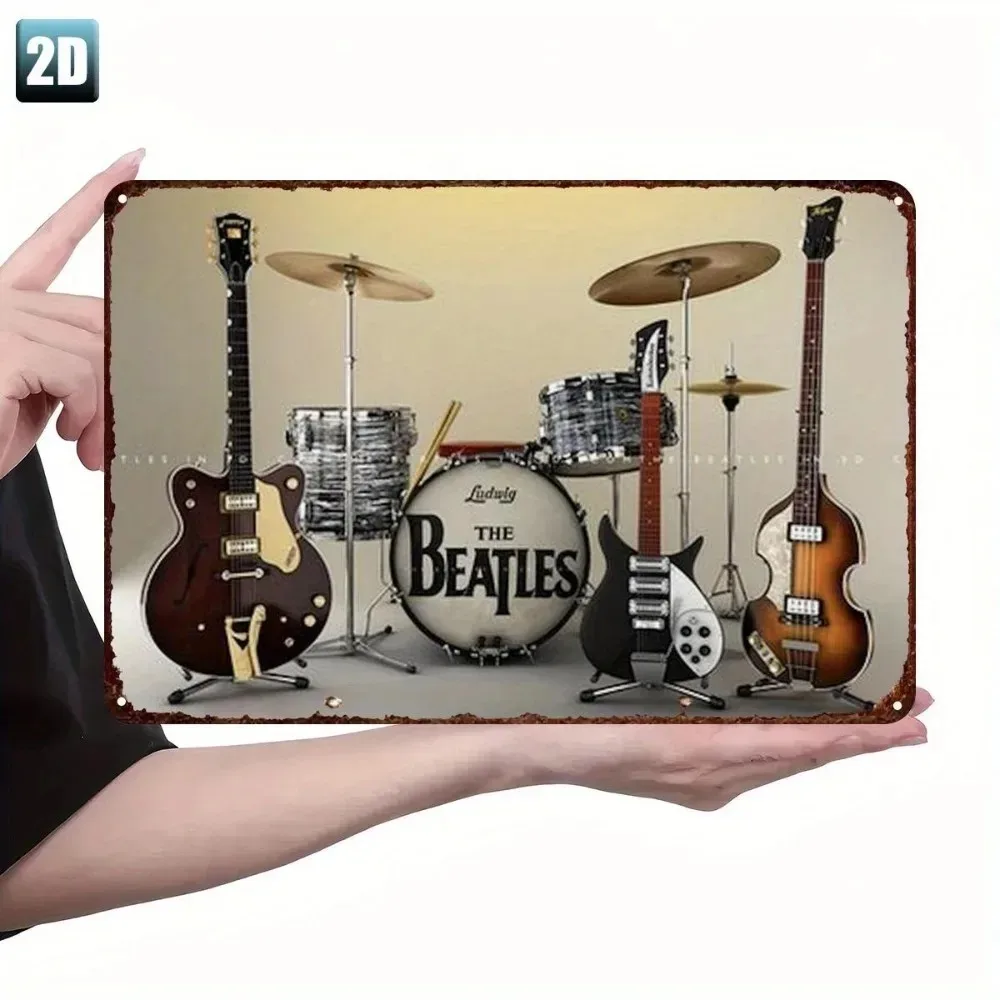 Vintage Retro Metall-Blechschild The Beatles Band Logo Aluminium Wandkunst 8x12 Zoll Wasserdicht Langlebig Eisen-Dekor für Zuhause Bar Garage