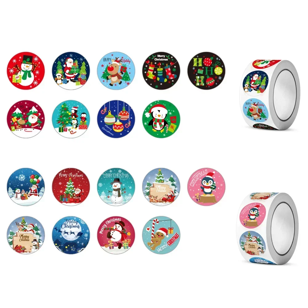 1inch round Merry Christmas Santa Claus bell gift festive day Diary decorating aesthetic stickers self-adhesive labels