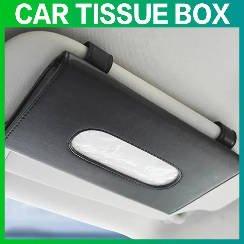 

PU Leather Car Tissue Box with Towel Set - Sun Visor Tissue Holder, Interior Storage and Decoration, Car Accessories