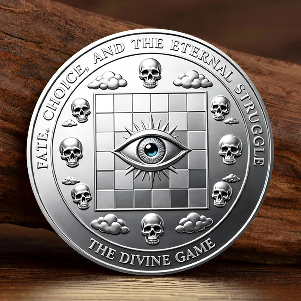 Good Vs Evil Game of Fate Silvery Plated Souvenir Coin All Seeing Eye Skull Chess Divine Gothic Satan Jesus Collectible Coin