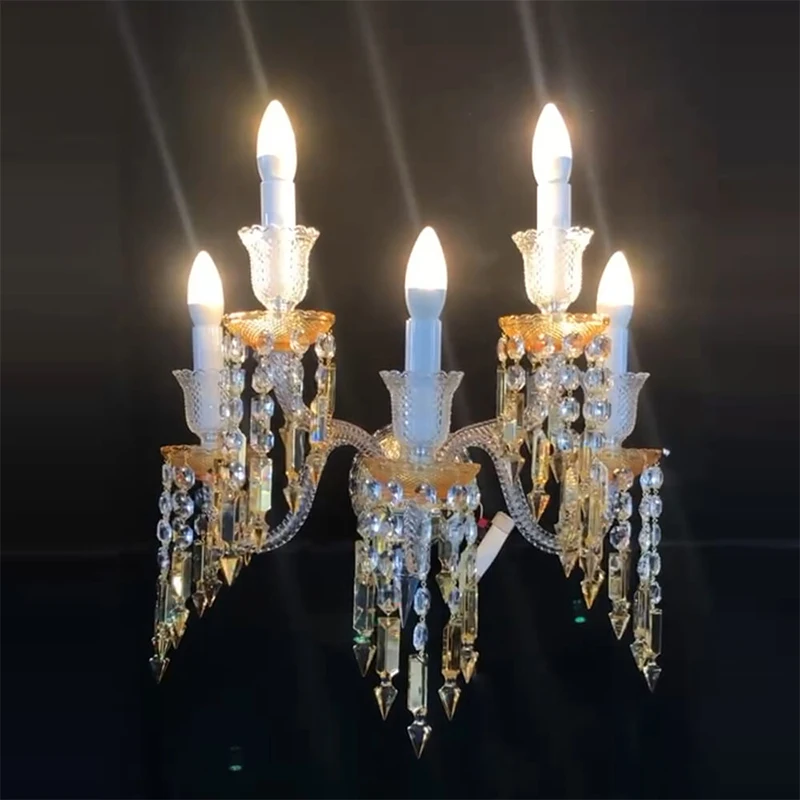 French Luxury Lamp Design Wall Decor Light for Bedroom Hotel Indoor Living Room Background Wall K9 Crystal Wall Light
