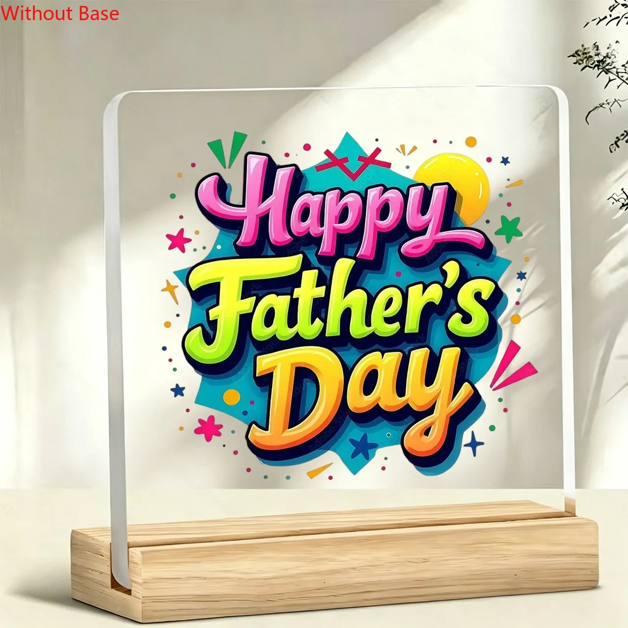 CIFBUY Acrylic Sign 2D Flat Father Theme Quote Pattern Sentimental Keepsake Wooden Base Paperweight Desktop Plaque Home Decor Gi
