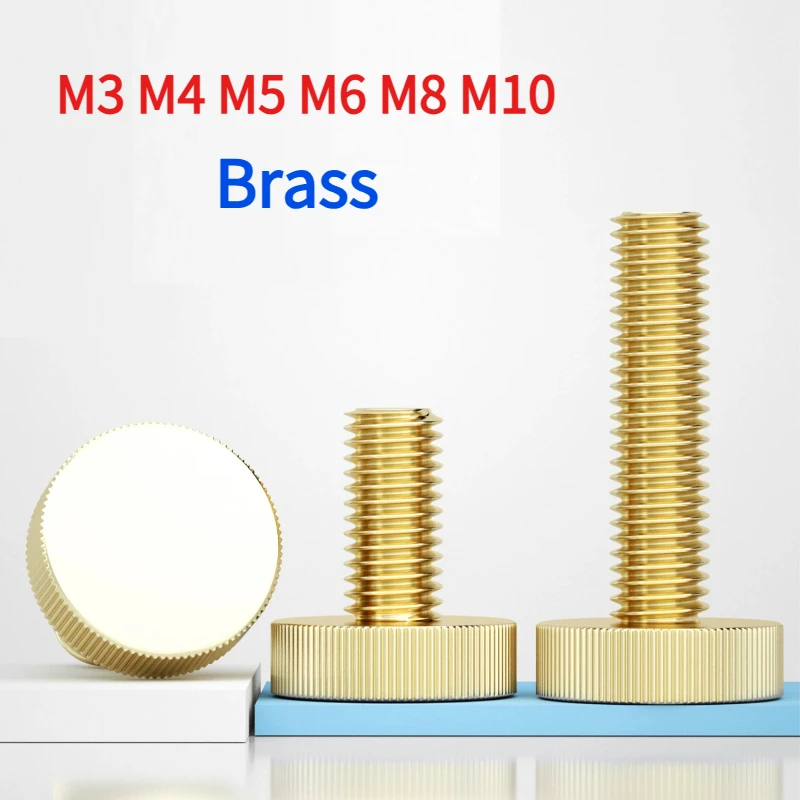 Brass Knurled Flat Head Hand Screw M3 M4 M5 M6 M8 M10 Pure Copper Big Head Knurled Hand Screw Handle Tighten Screw GB835