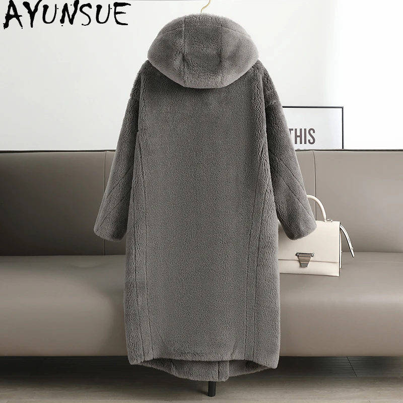 AYUNSUE 여성용 100% 천연 울 코트 여성 의류를위한 중간 길이 패션 자켓 겨울 겉옷 Abrigo Mujer