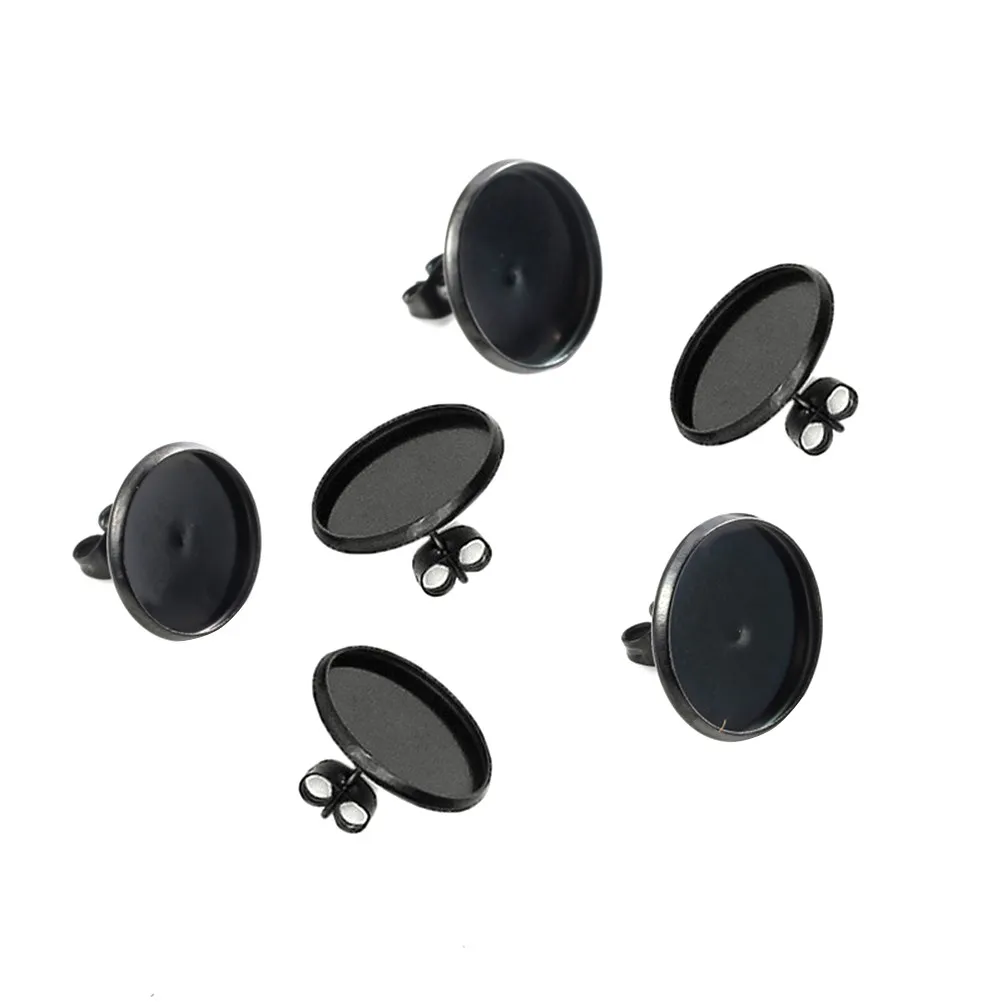 10Pcs Ear Studs Base Black Stainless Steel 8Mm DIY Jewelry Making Accessories Creative Ear Studs Cork Tray for Party Graduation