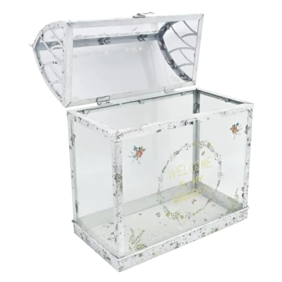 Large House Shape Glass Terrarium with Acrylic Lid, White Geometric Greenhouse-Style Planter for Ferns Succulents Air Plants, H - view 5