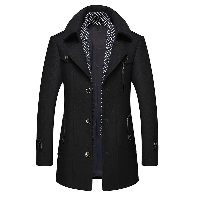 

New Men's Wool Coat Autumn Winter Scarf Collar Warm Woolen Coat Middle-aged Jacket