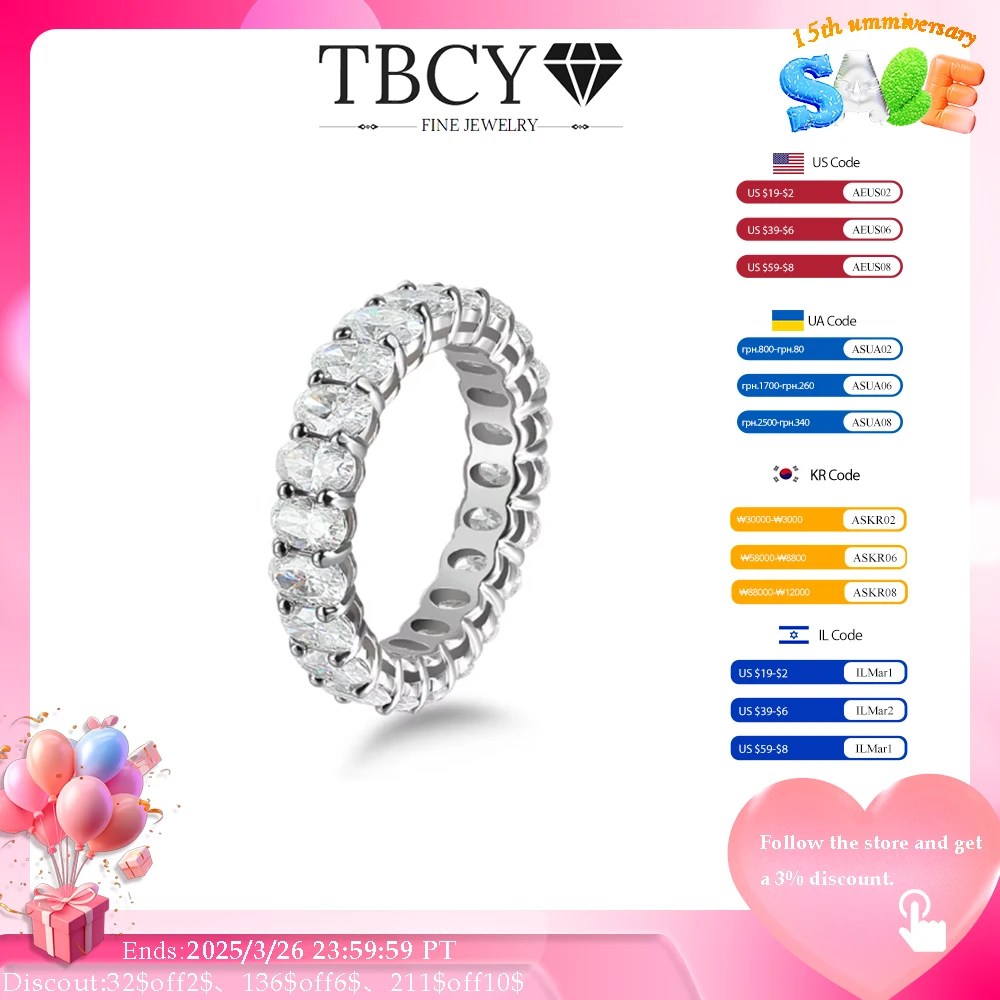 TBCYD 6.6CT D Color Oval Cut Moissanite Diamond Ring For Women 925 Sterling Silver Luxury Enternity Band For Wedding Classic