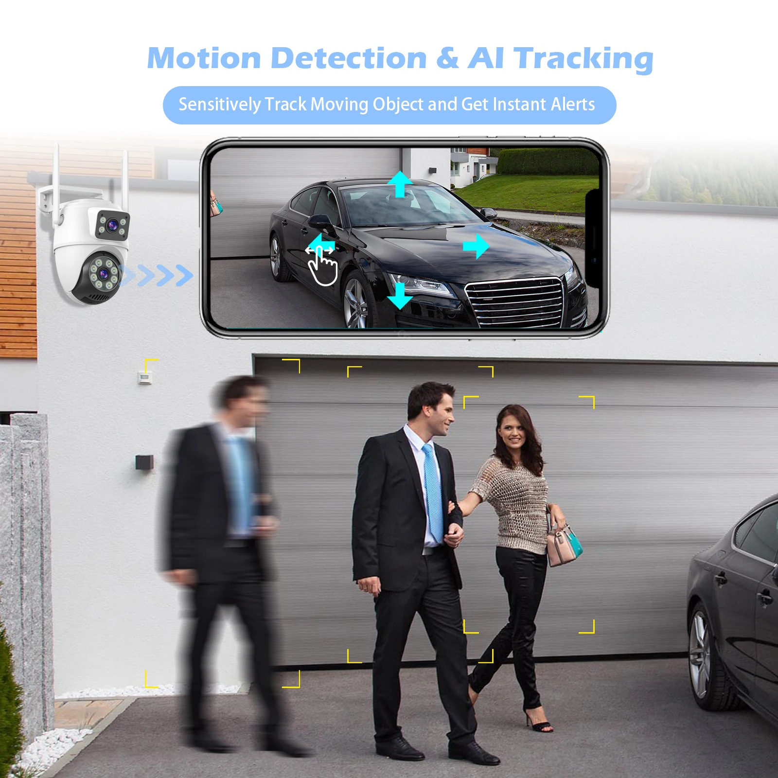 4K 8MP PTZ Wifi Dual Camera Lens with Dual Screen CCTV Ai Human Detect Auto Tracking Wireless Outdoor Surveillance Camera