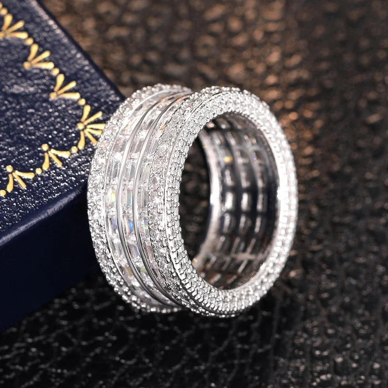 Huitan Brilliant Wedding Engagement Rings for Women full Inlaid CZ Aesthetic Exquisite Finger Accessories Delicate Party Jewelry