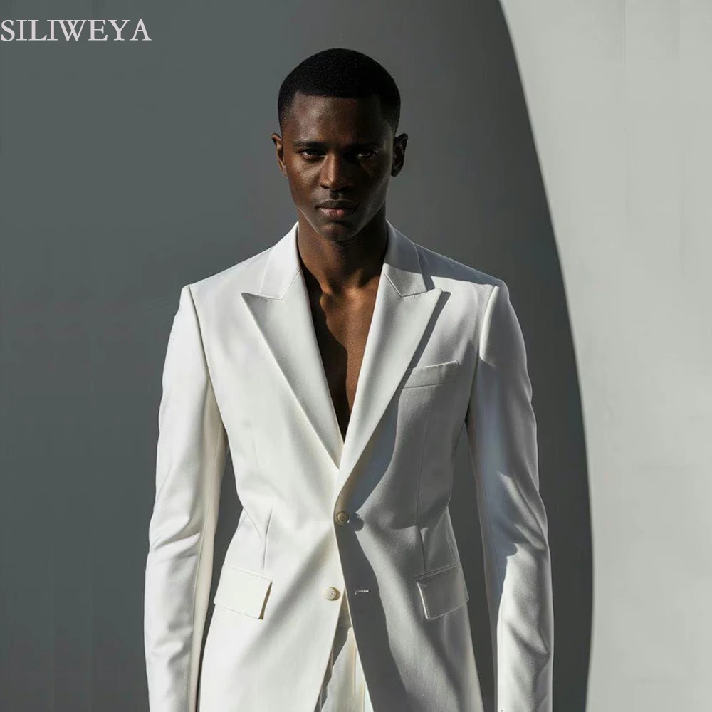 

SILIWEYA Men's Suits Fashion Single Breasted Peak Lapel Slim Fit 2 Piece Jacket Pants Outfits High Quality Male Clothing Costume