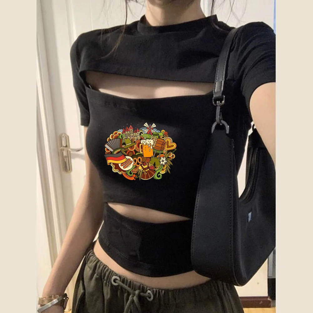 Germany crop top girl 2000s gyaru y2k shirt gothic korean fashion gyaru