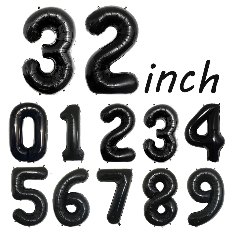 32inch Black Number Foil Balloons for Birthday Party Wedding Anniversary Baby Shower Decor 0 1 2 3 4 5 6 7 8 9 Digital Balloon