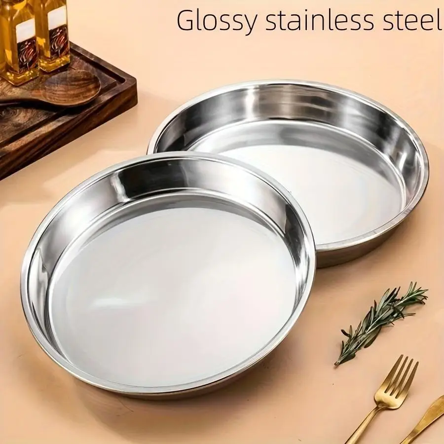 8-Piece Stainless Steel Baking Tray Set, Heat-Resistant Round Pizza Pan for Home & Commercial Use, Easy Clean Christmas Cake