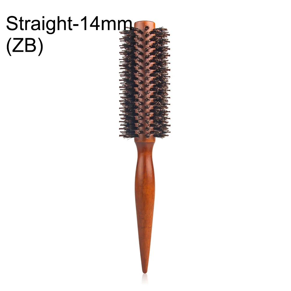 12-stijl Houten Handvat Ronde Rolling Borstel Rechte Twill Haar Kam Varkenshaar Ronde Vat Haar Curling Borstel Kappers Tool