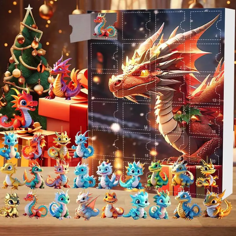Dragon Christmas Advent Calendar Acrylic Dinosaur Pendant Toy 24 Days Of Vacation Advent Calendar For Car Christmas Tree Decor