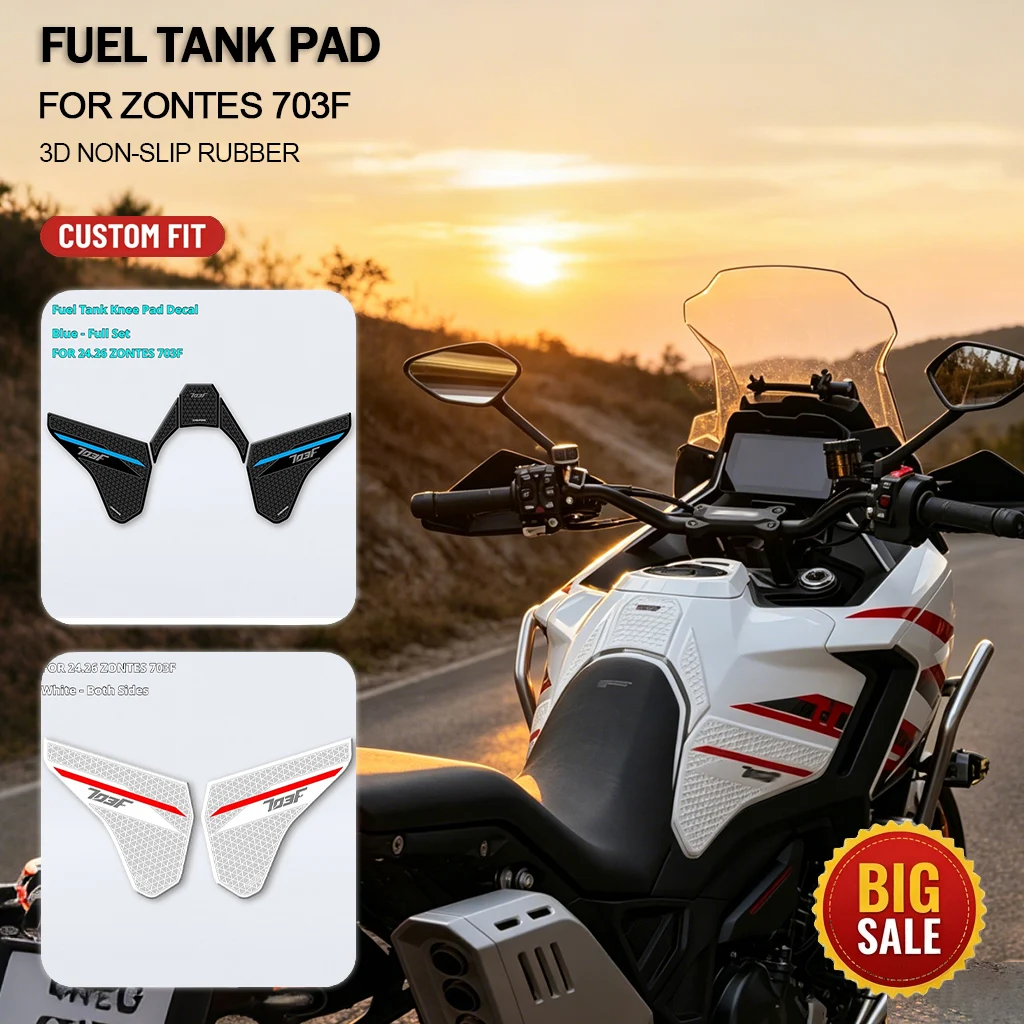 Motorcycle Fuel Tank Pad FOR Zontes 703F accesorios moto Rubber Side Decal Gas Knee Grip Protector Sticker Anti Slip 2024 2026