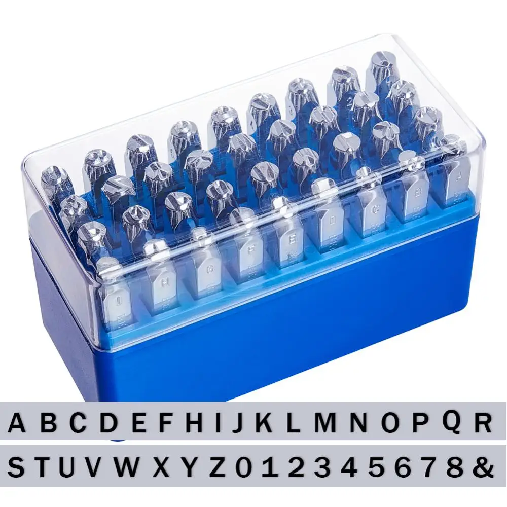 1Set 36Pack 5mm Letter and Number Metal Punch Stamps with Storage Container Electroplated Metal Stamping Tools