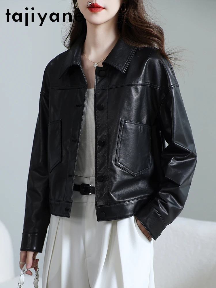 TAJIYANE Top-Layer-Lederjacke aus Schaffell für Damen, kurze Echtlederjacken, Premium-Herbstmantel für Damen, 2025, Damenbekleidung❤ Apa