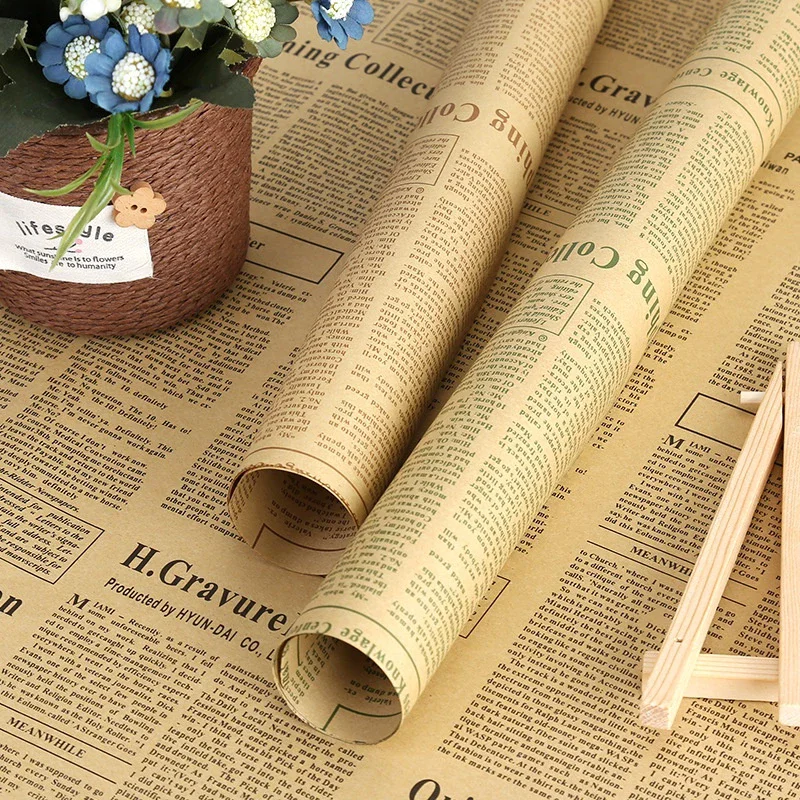 10pcs Newspaper Wrapping Paper Bouquet  Kraft Sunflower Wrapped Floral Paper 50x75 DIY Artware Package Book Cover Wrap Packing