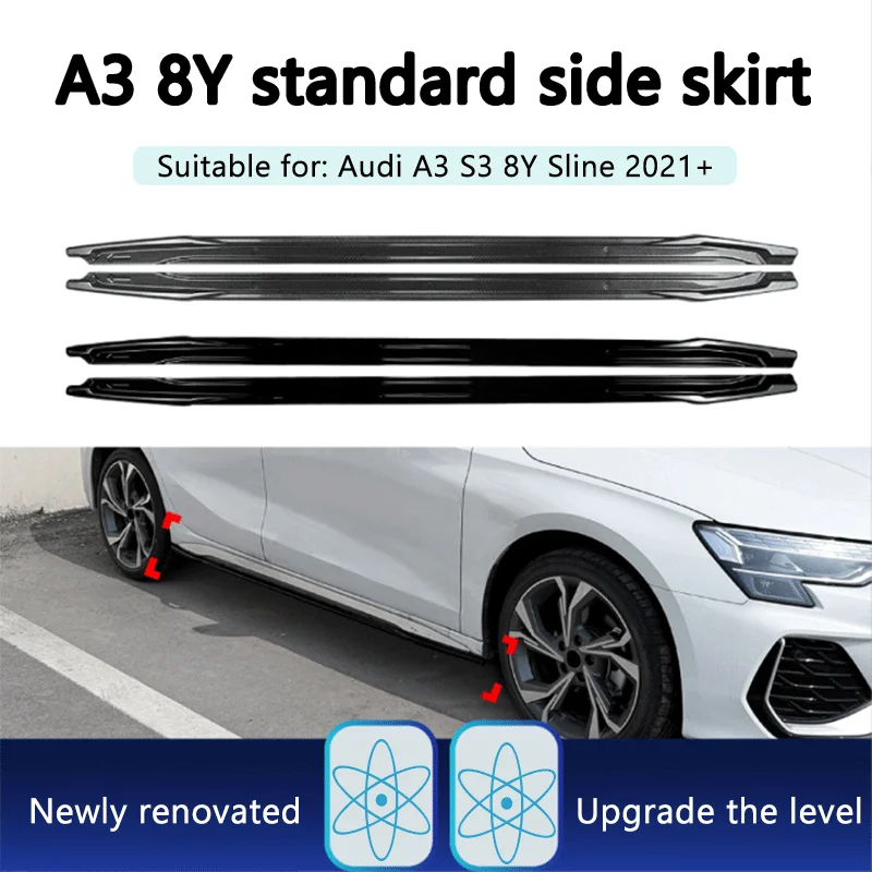 2 Paar Seitenschweller-Spoiler, kleine Verkleidung für Audi A3 S3 8Y Sline Standardachse 2021+ – Exterieur-Styling, Fahrzeugmodifikation, Bodykit