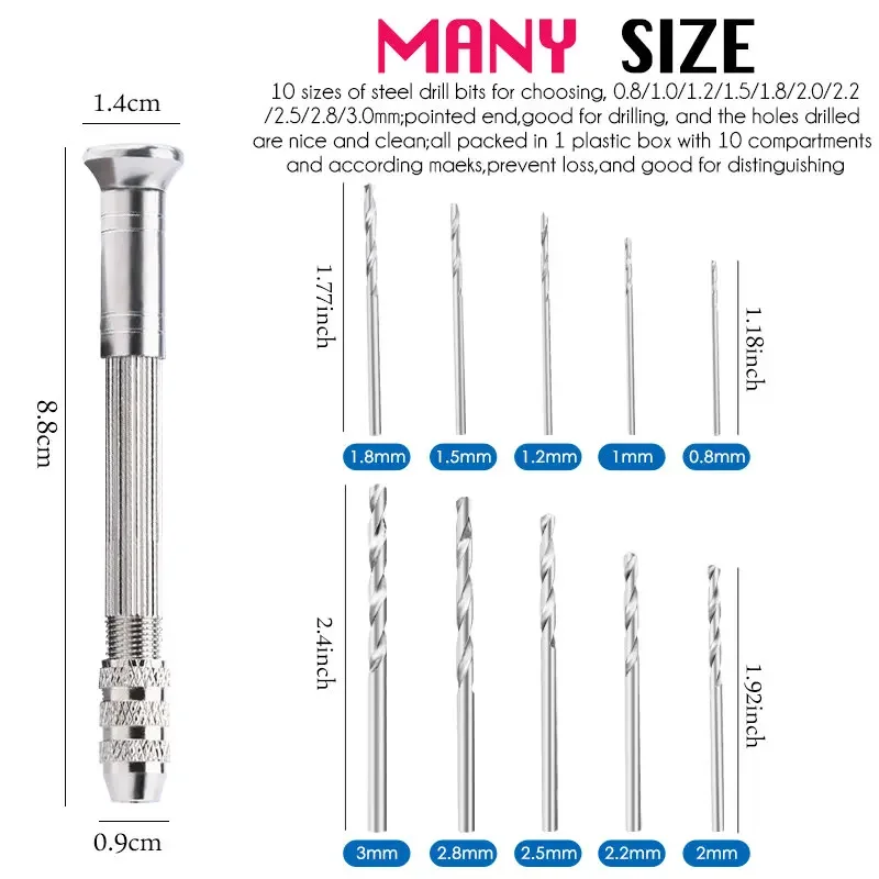Mini Hand Resin Drill Pin Vise Drill Set Professional Quality Swivel Head Pin Vise Set for Epoxy Resin Jewelry Making DIY