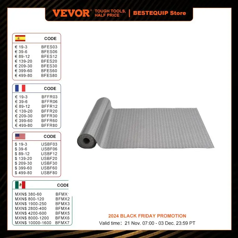 VEVOR Garage Floor Mat 157.48 x 59.05 inch PVC Garage Flooring Roll Non-slip Diamond Texture 64.58 sq.ft Covering Space Silver