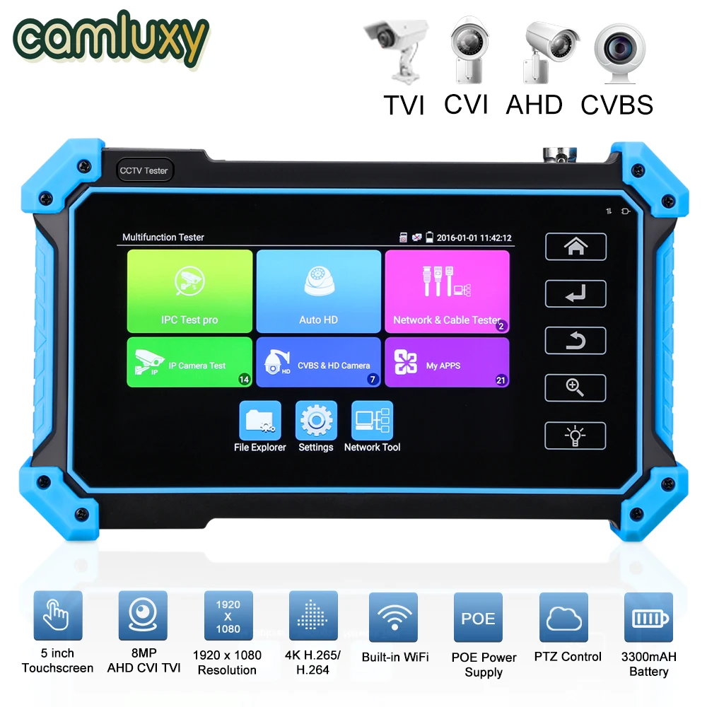 

Camluxy 5.4 Inch Touch Screen 4K CCTV IP Camera Tester 8MP AHD CVI TVI CVBS HD Display Video Monitor IPS IPC Tester Tool