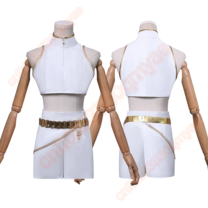 애니메이션 K팝 데몬 헌터 코스프레 의상 세트, 섹시한 조이 루미 미라 가발 포함, 파티 무대 공연 카니발용 흰색 유니폼