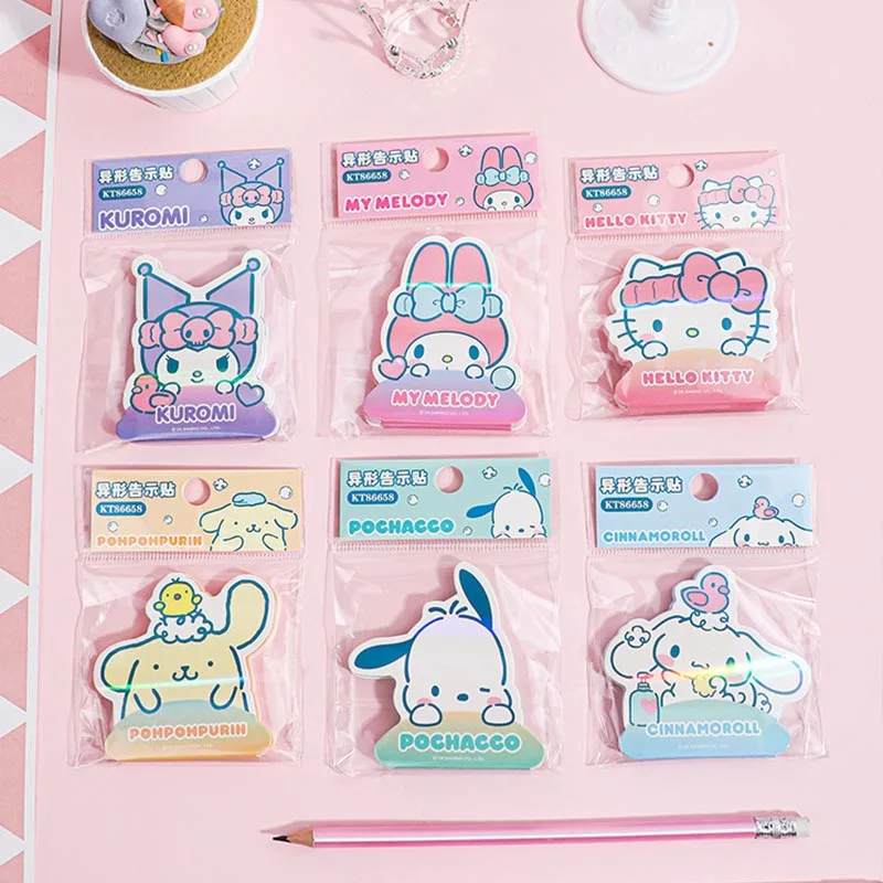 Imagem -03 - Sanrio Kitty Pochacco Memo Pad Melody Sticky Notes Etiqueta de Papelaria Notepad Planner Etiqueta Post Abastecimento Escolar 24 Pcs Lot