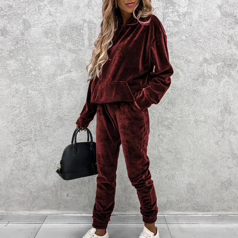 Jumper Suit Winter Spring Solid Casual Tracksuit Women Fleece 2 Pieces Sets Sports Sweatshirts Pullover Sweatpants