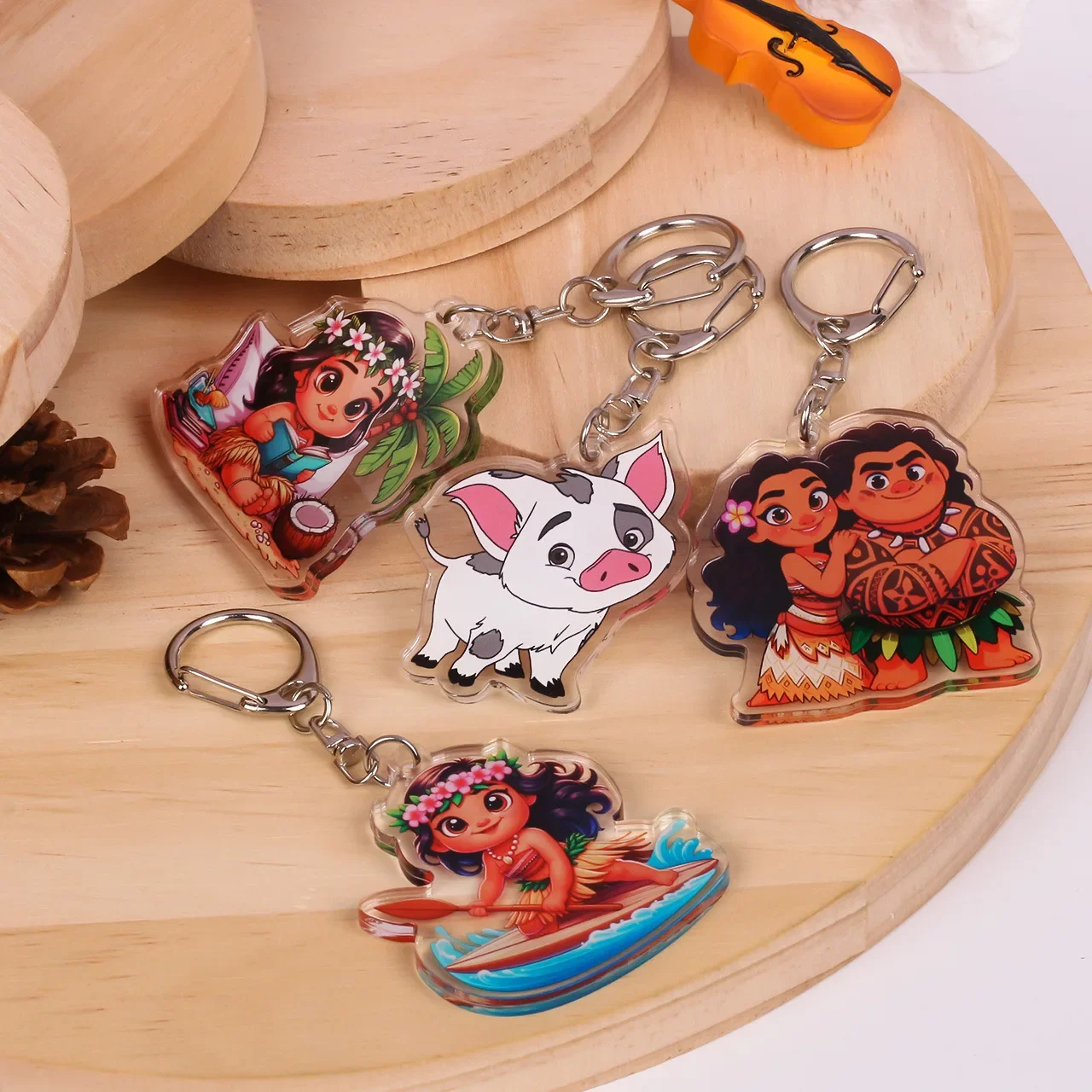 Disney Moana Anime Keychains Kawaii Acrylic Car Key Ring Classics Toys Kids Coin Purse Pendant School Bags Decor Gift Hot Sales