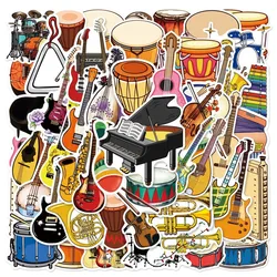 Pegatinas de instrumentos musicales de dibujos animados, 10/25/50 piezas, papelería para guitarra DIY, Maleta, botella de agua, teléfono, portátil, álbum de recortes