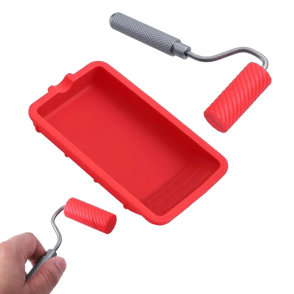 Paint Roller Tray Set Silicone Paint Tray Mini Glue Roller with Silicone Tray Paint Applicator with Anti-slip for Woodworking