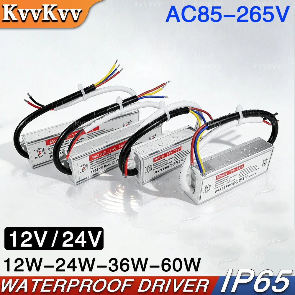 AC 85-220V IP67 Waterproof LED 12V/24V Power Driver 12W 60W 24W 36W Suitable For Diy Outdoor Courtyard Lighting Transformer