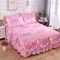 3pcs Bedskirt Set, Flower Printed All Seasons Universal Non-slip Bedding Set (Bed Skirt *1+ Pillowcase*2, Without Core)