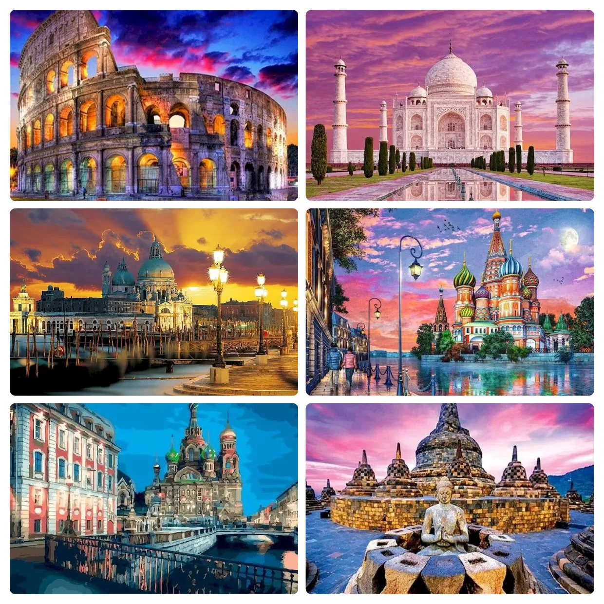 Iconic World Architecture Paint By Numbers DIY Kit Frameless Canvas Painting Famous Landmark Sunset Scene Wall Decor