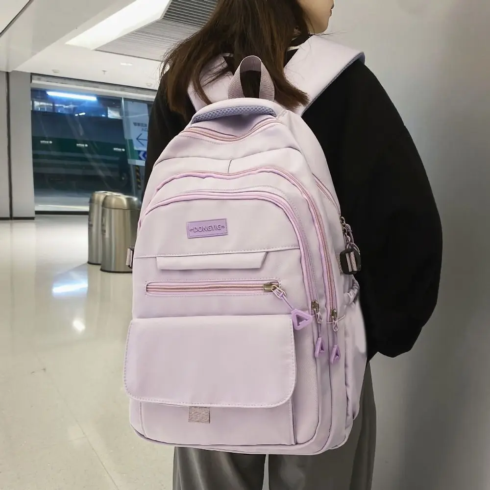 

Корейские простые школьные рюкзаки из водонепроницаемого нейлона для студентов колледжей, многослойные, большой вместимости, для девочек