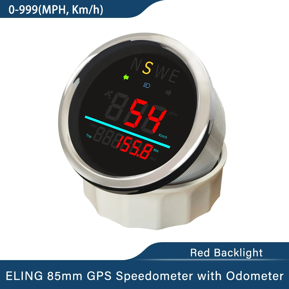 

ELING Motorcycle Universal 85mm Digital GPS Speedometer 0-999(MPH, km/h) with Backlight GPS Antenna for Car Truck 9-32V