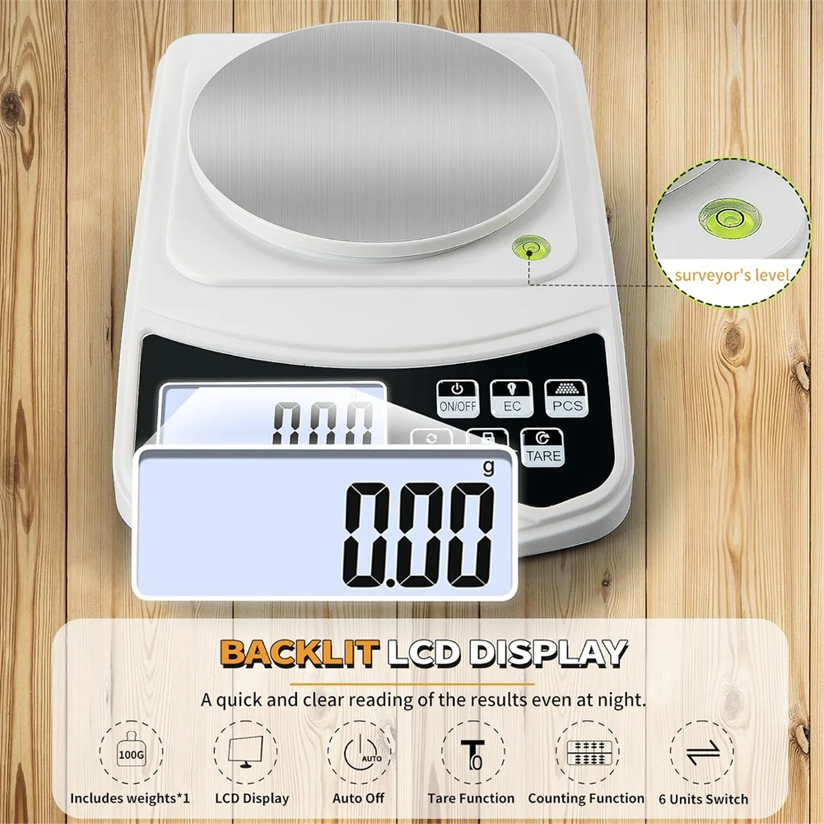 Digital Lab Scale, Gram-Scale 1000G 0.01GAccuracy, Multi-Function High Precision Electronic Scale with 100G Weight