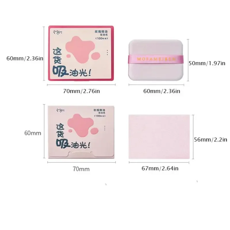 100 Sheets Oil-absorbing Paper With Mirror Case &Puff Portable Oil-holding Bamboo Charcoal Tea Paper For Oily Skin Makeup