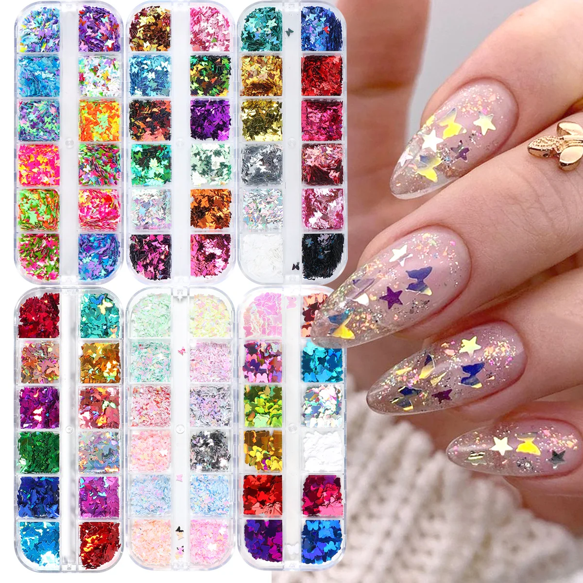 2 Boxes Butterfly Series Nail Sequins Holographic Design Macarons Aurora Butterflies Slices Spangles DIY Summer Manicure Glitter