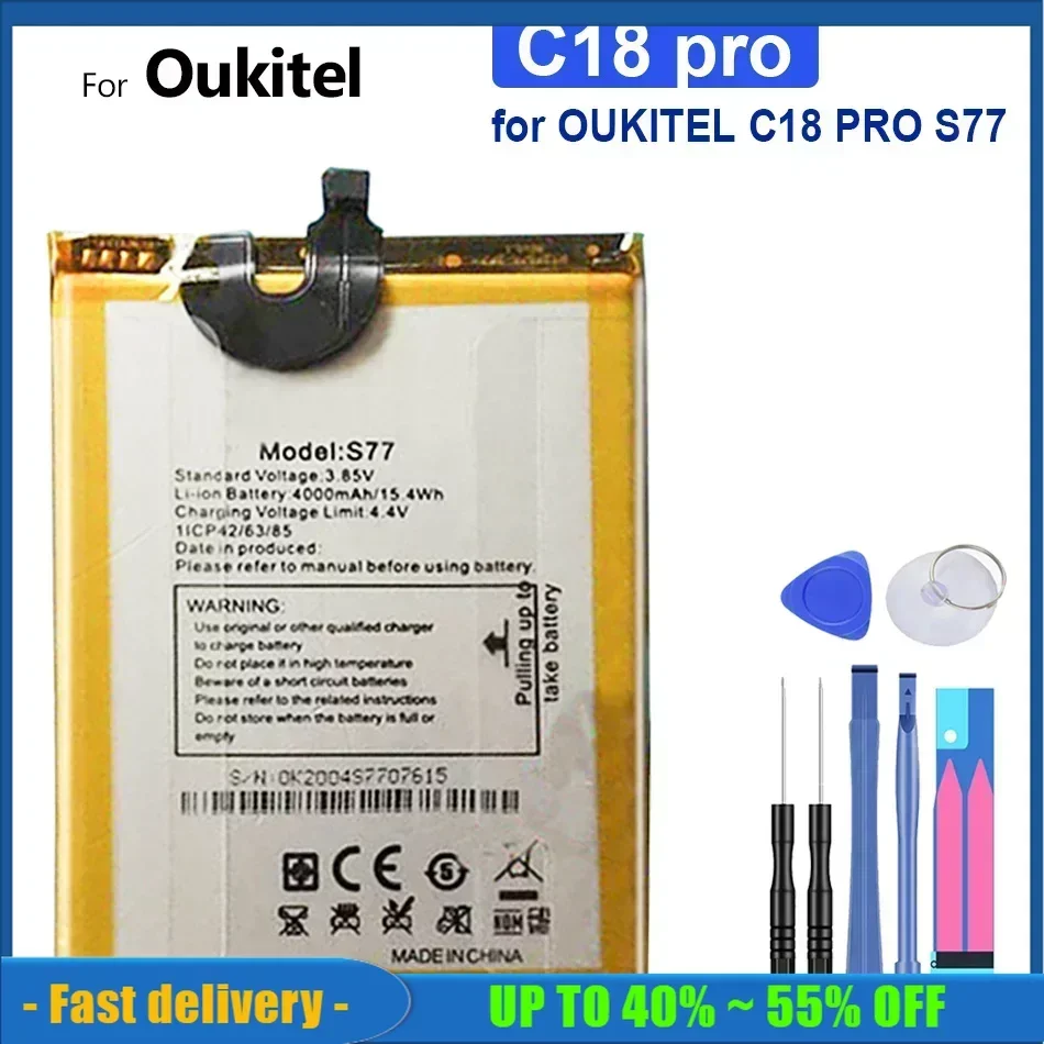 

C18 pro 4000mAh Replacement Mobile Phone Battery For OUKITEL C18pro S77 Rechargeable High Quality Smartphon Batteries