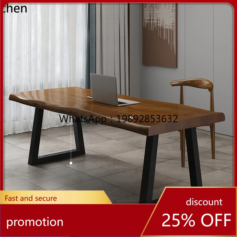 HT log grande planche double contre le mur table e-sports table longue bureau bureau en bois massif bureau d'écriture
