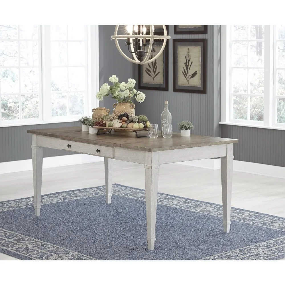 Skempton Farmhouse Rectangular Dining Room Table with Storage, White & Light Brown