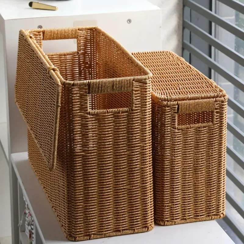 Wicker Storage Baskets Rectangular Woven Shelf Baskets Rattan Storage Bins Laundry Hamper Magazine Basket Narrow Stylish Design