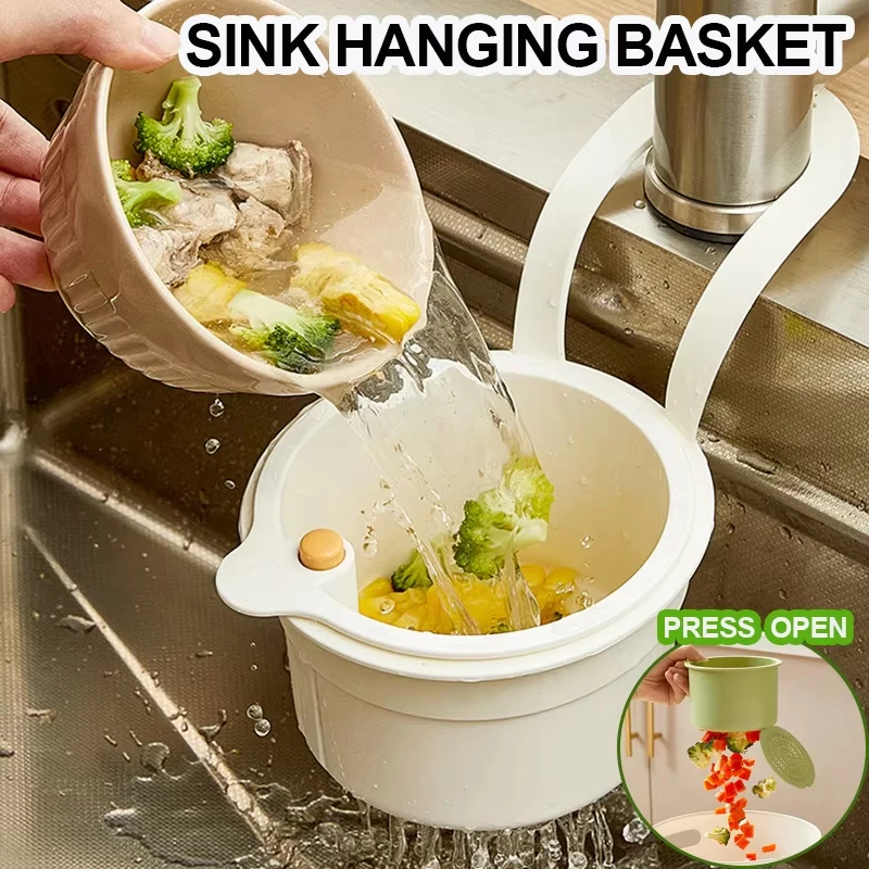 2IN1 Waschbecken Abfluss Korb Wasserhahn Hängen Filter Tasche Einstellbare Automatische Dumping Korb Waschbecken Schwamm Rack Küche Abfall Collector