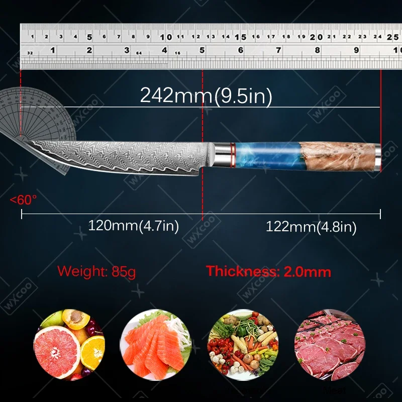 WXCOO Professional Steak Knife Japanese Kitchen Chef Knives Damascus Steel Meat Cutter Multi-use Fruit Slicing and Peeling Knife