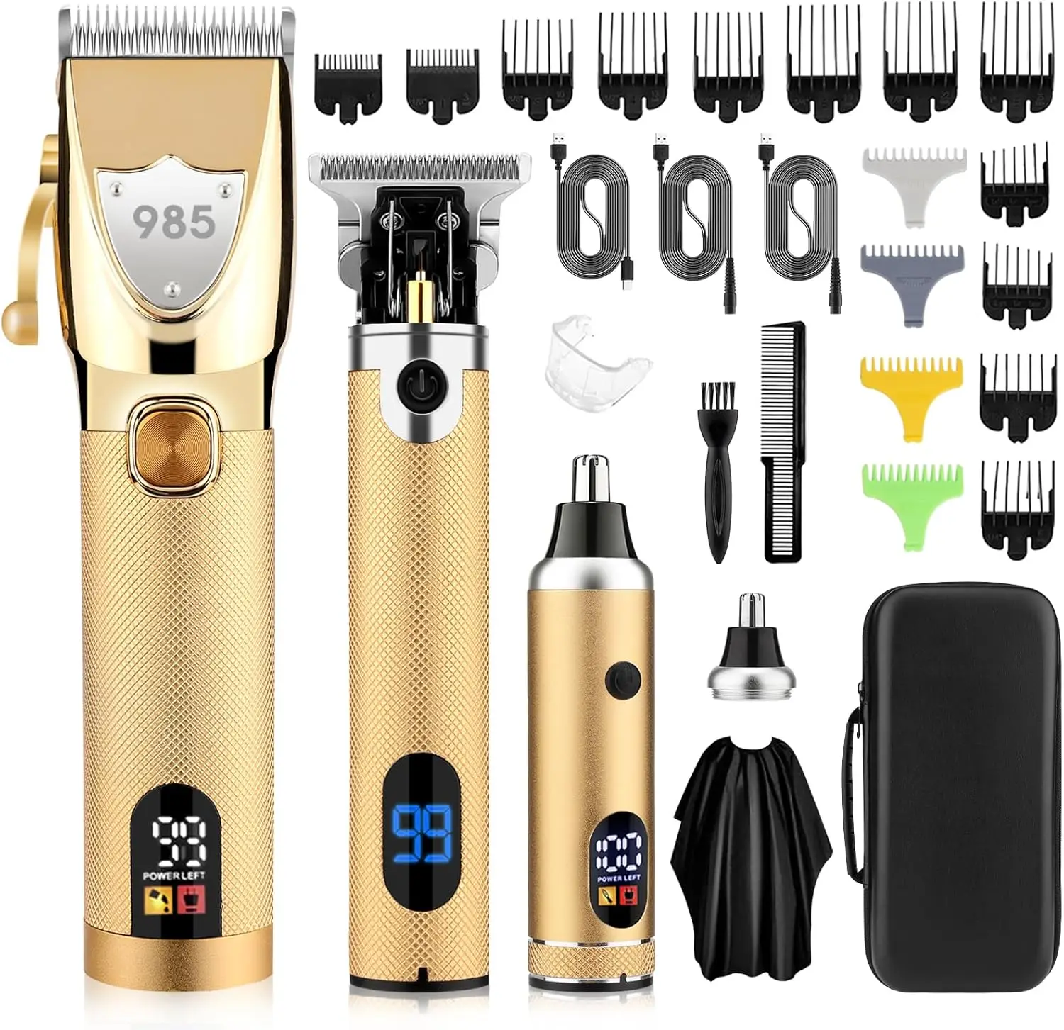 

Professional Cordless Hair Clippers for Men, Beard and Nose Trimmer Set, Electric Shaver Grooming Kit
